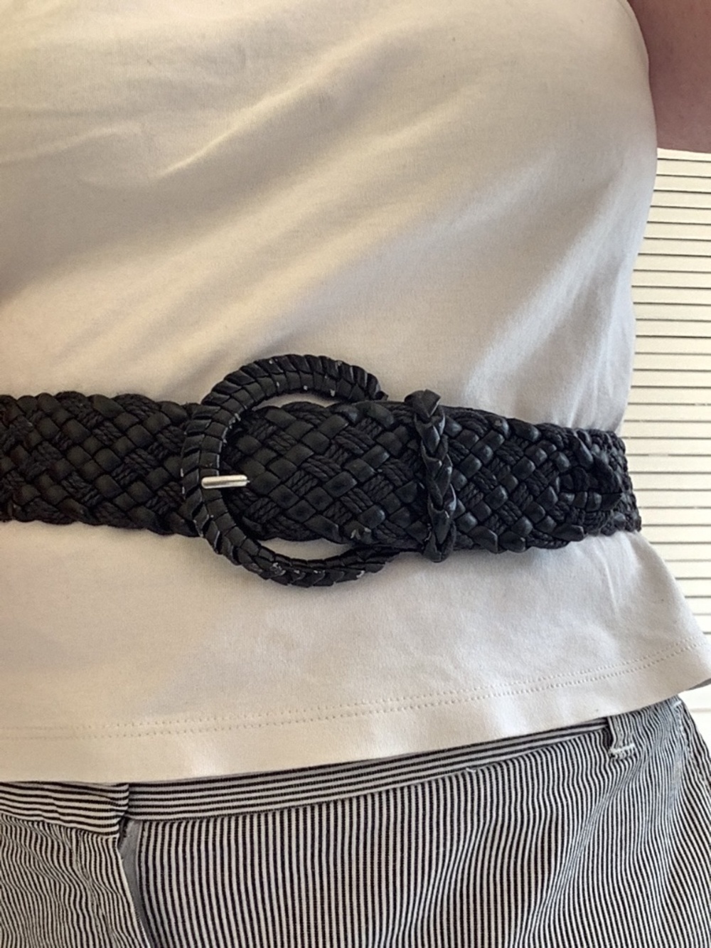 Leatherette Black Woven Belt wide 2 inches with large Buckle